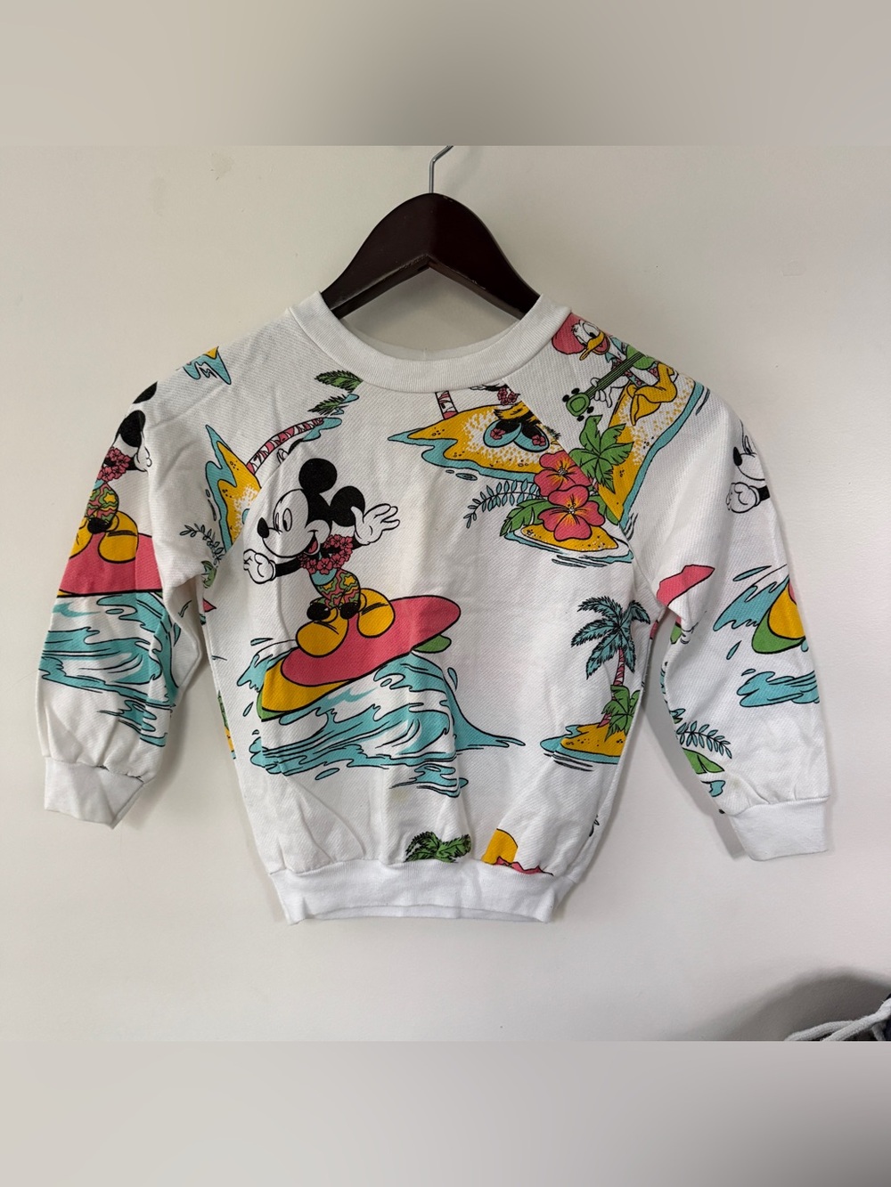 Vintage 80s Disney Mickey Minnie Goofy Surf All Over Print Sweatshirt 4T